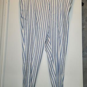 Tahari Blue and White Vertical Stripe Straight-Leg Pants